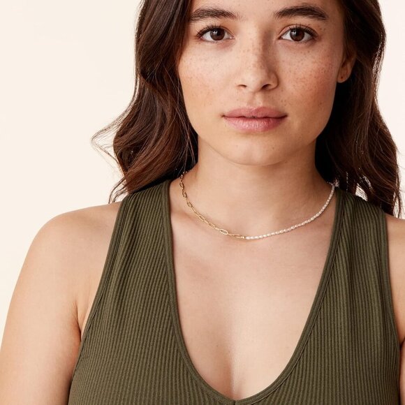 New Gold Plated Pearl Necklace for Women - Dainty Beaded Choker with Paperclip C - Picture 4 of 6